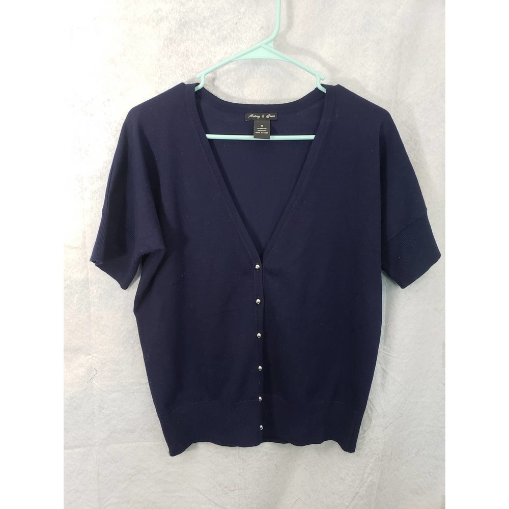 Audrey and Grace Med Short-sleeved button cardigan navy euc rayon/nylon